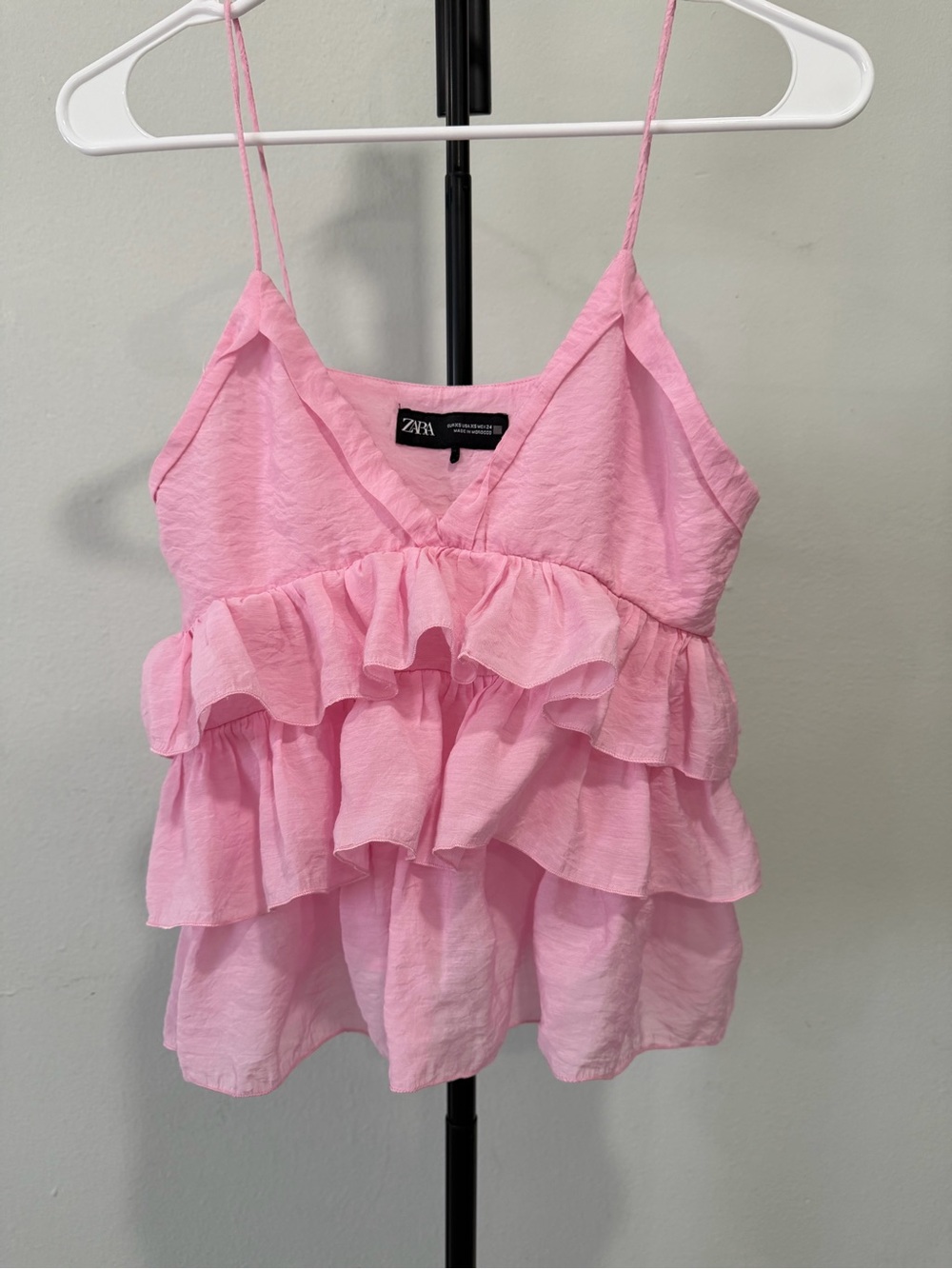 Zara Light Pink Ruffled Spaghetti-Strap Camisole